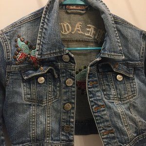 Peace butterfly embroidered jean jacket sz M
